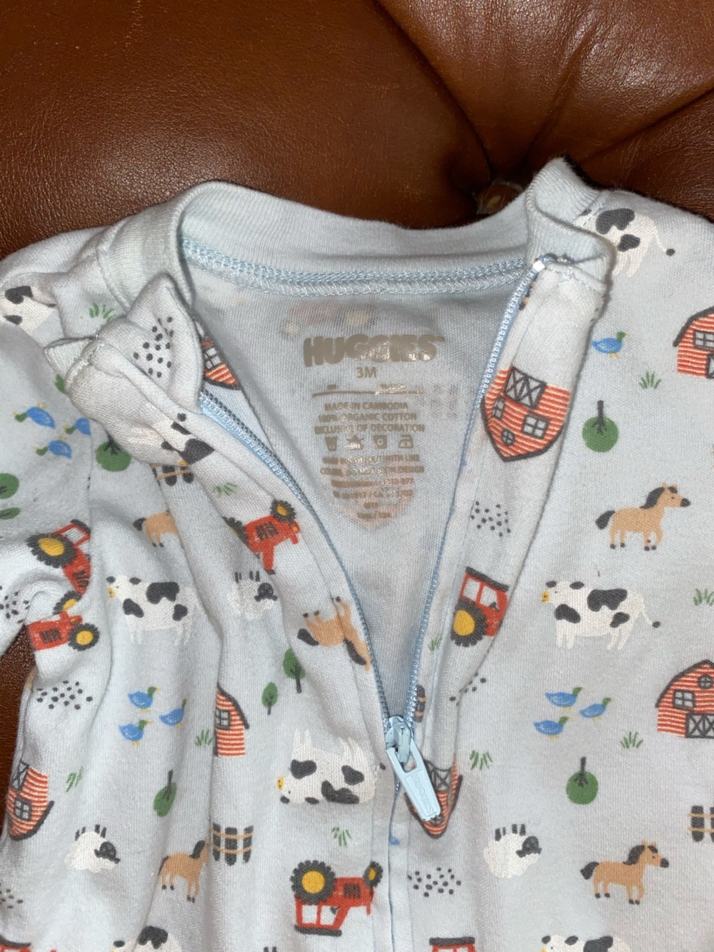 Light Blue Farm Print Baby Footed One-Piece Romper
